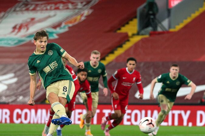 Sander Berge goal Sander Berge scores from the spot for Sheffield United. (Photo courtesy of Sporting Life)